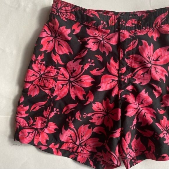 Catalina Black and Pink Floral Hawaiian Style Shorts Size M - Picture 9 of 11